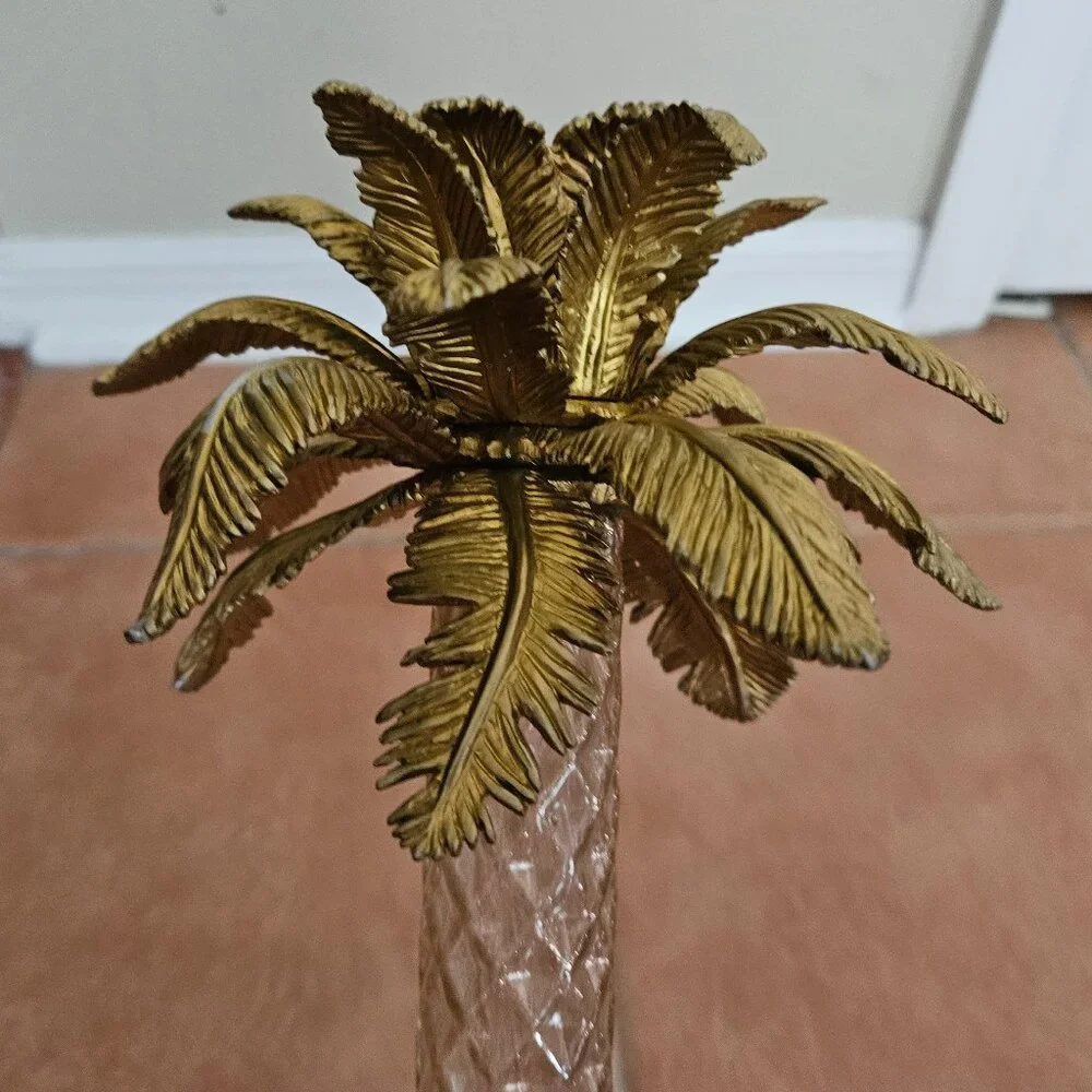 RARE JAY STRONGWATER FLORA & FAUNA PALM TREE ENAMEL CRYSTAL CANDLE HOLDER OBJET